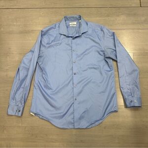 Calvin Klein Shirt Mens 17 34/35 Solid Blue Infinite Non Iron Slim Fit
